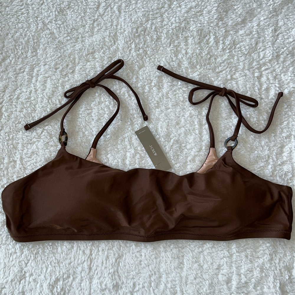 J. Crew O-Ring Tie Shoulder Bikini Top Size 2X Brown NWT